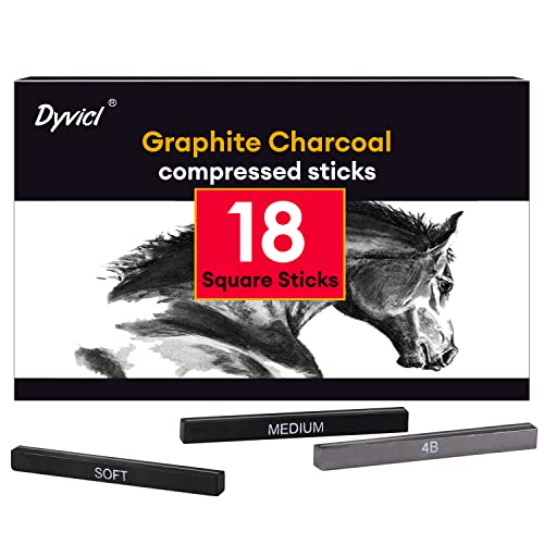 Dyvicl Compressed Charcoal Sticks for Drawing, Pack of 18
