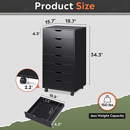 DEVAISE 7-Drawer Rolling Wood Storage Cabinet