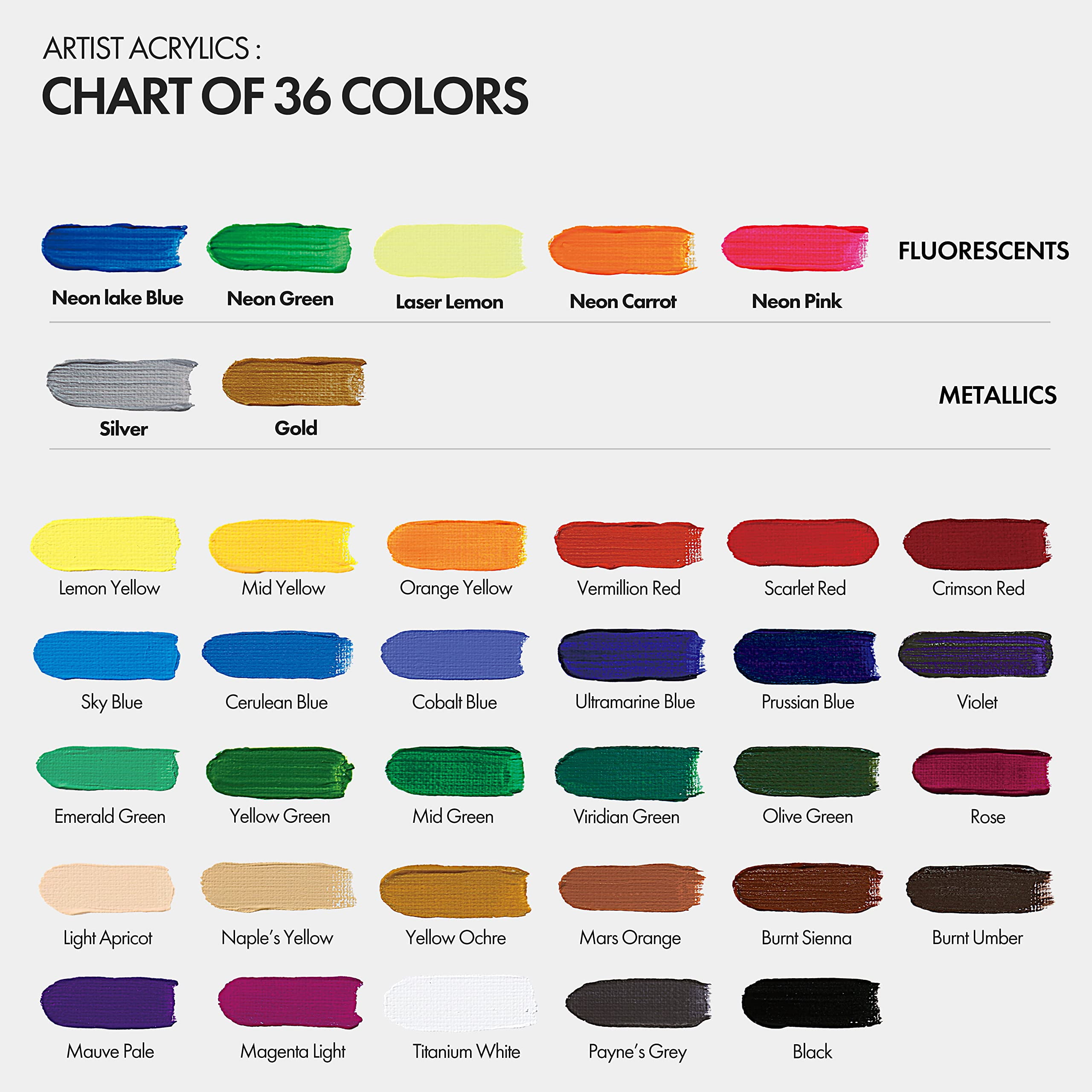 Heavy Body Acrylic Paint Set, 36 Rich Colors