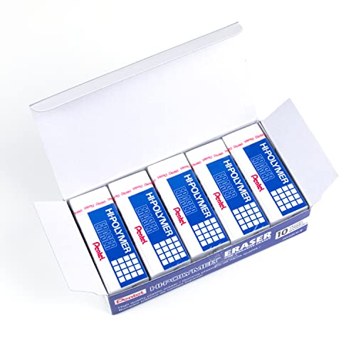 Pentel Hi-Polymer Large White Block Eraser, 10 Pack
