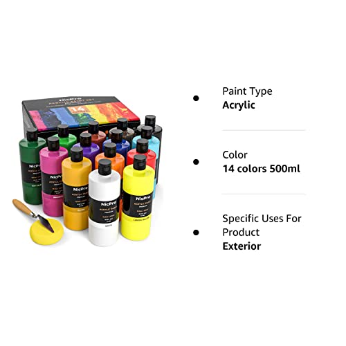 Nicpro 14-Color Acrylic Paint Set, 500ml Non-Toxic