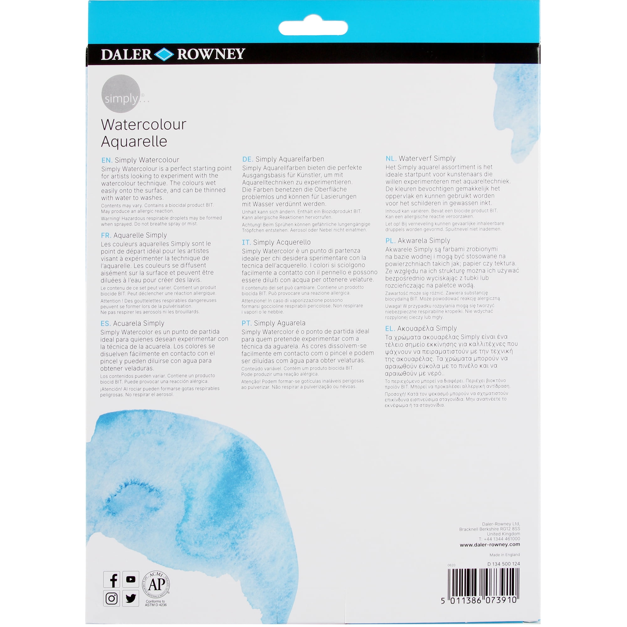 Daler-Rowney Simply Watercolor Paint Set, 24 Colors