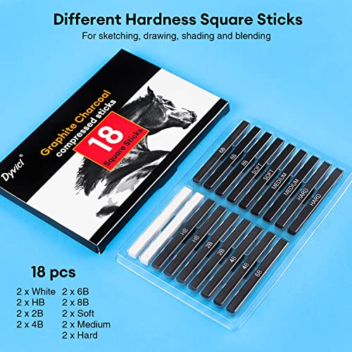 Dyvicl Compressed Charcoal Sticks for Drawing, Pack of 18