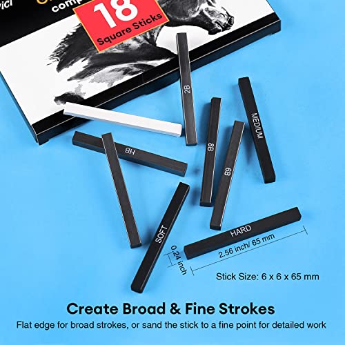 Dyvicl Compressed Charcoal Sticks for Drawing, Pack of 18