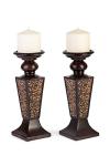 Set of 2 Crackled Mosaic Pillar Candle Holders