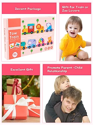 Wooden Animal Train Set for Toddlers Ages 2-5