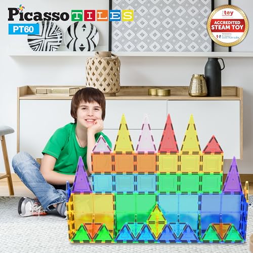 PicassoTiles 60-Piece Magnetic Building Blocks for Kids