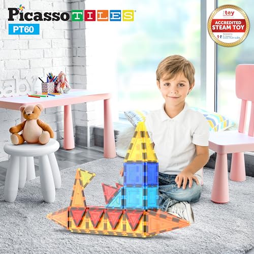 PicassoTiles 60-Piece Magnetic Building Blocks for Kids