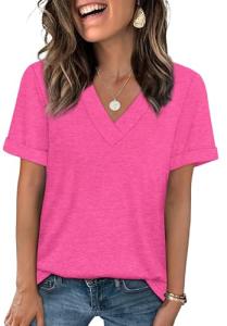 Hot Pink V-Neck Casual Summer Top for Women