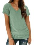 Trendy Green Short Sleeve V Neck T-Shirt