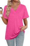 Hot Pink V-Neck Casual Summer Top for Women