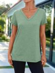 Trendy Green Short Sleeve V Neck T-Shirt