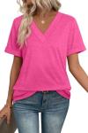 Hot Pink V-Neck Casual Summer Top for Women