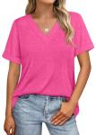 Hot Pink V-Neck Casual Summer Top for Women