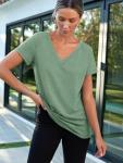 Trendy Green Short Sleeve V Neck T-Shirt