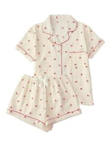 Cute Summer Pajama Set for Women - Apricot