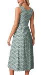 WIHOLL Green Floral Sleeveless Midi Dress for Women