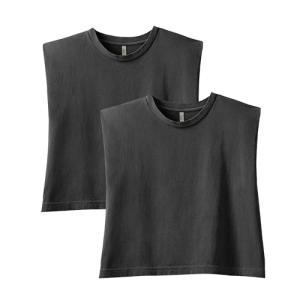 American Apparel Women’s Heavyweight Cotton, Boxy, Cropped, and Garment Dyed Muscle T-Shirt, Style G307GD, 2-Pack, Faded Black (2-pack), Small