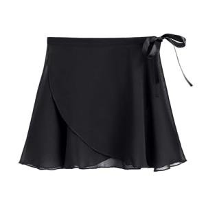 Stelle Women Ballet Skirt Black Chiffon Wrap Skirt Waist Tie Flowy Dance Skirts (Black,M)