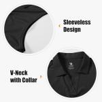 BGOWATU Women's Golf Polo Shirts Sleeveless Collared V Neck Tennis Tops Dry Fit UPF 50+ Workout Tank Lightweight Black L