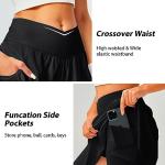 DLOODA Womens Tennis Skirt with Pockets Shorts Crossover High Waisted Athletic Skorts Skirts for Golf Running Workout (Black XL)