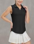 BGOWATU Women's Golf Polo Shirts Sleeveless Collared V Neck Tennis Tops Dry Fit UPF 50+ Workout Tank Lightweight Black L