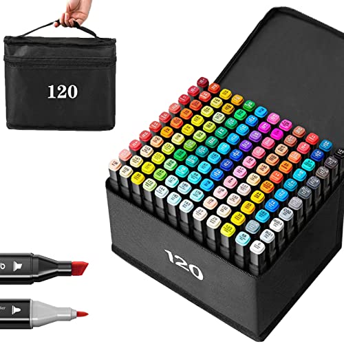 120-Color Dual-Tip Alcohol Markers Set