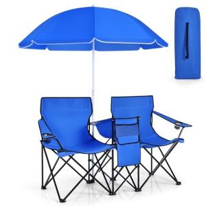 Double Camping Chair with Canopy and Cup Holders