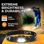 Foxelli Bright Rechargeable Headlamp with 1200 Lumens
