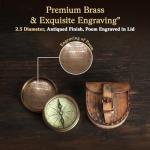 Antiqued Brass Poem Compass with Leather Case
