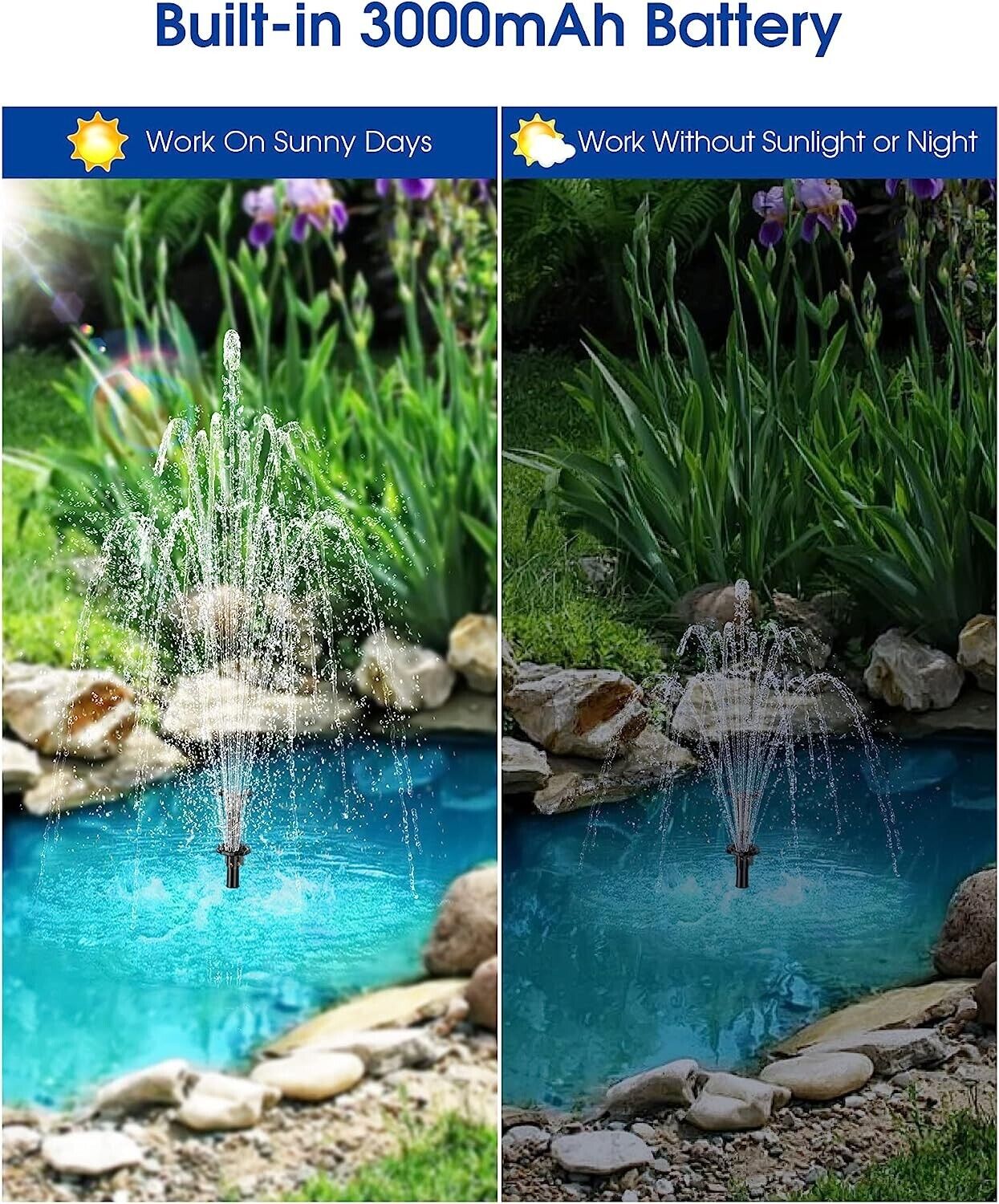 Solar Powered Bird Bath Fountain Pump with Battery