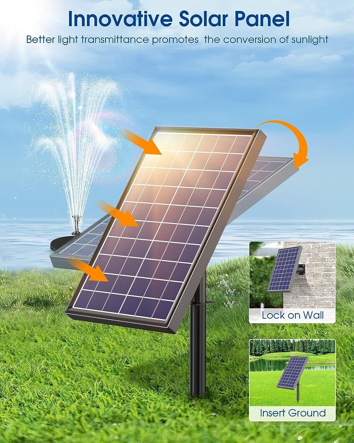 Solar Powered Bird Bath Fountain Pump with Battery