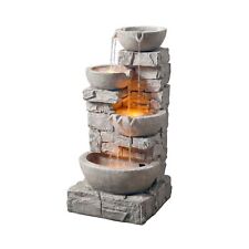 Cascading Bowls Stone Waterfall Fountain with Lights