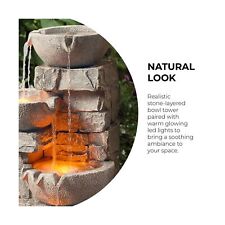 Cascading Bowls Stone Waterfall Fountain with Lights
