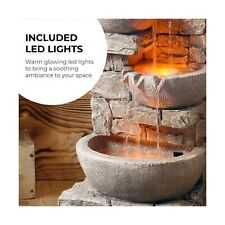 Cascading Bowls Stone Waterfall Fountain with Lights