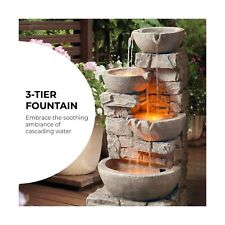Cascading Bowls Stone Waterfall Fountain with Lights