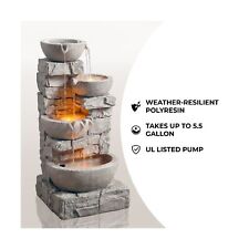 Cascading Bowls Stone Waterfall Fountain with Lights