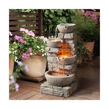 Cascading Bowls Stone Waterfall Fountain with Lights
