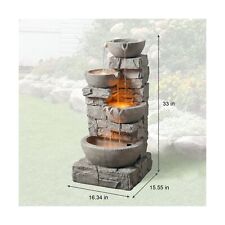 Cascading Bowls Stone Waterfall Fountain with Lights