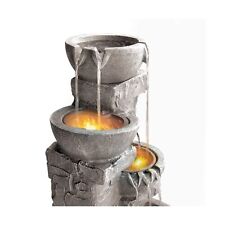 Cascading Bowls Stone Waterfall Fountain with Lights