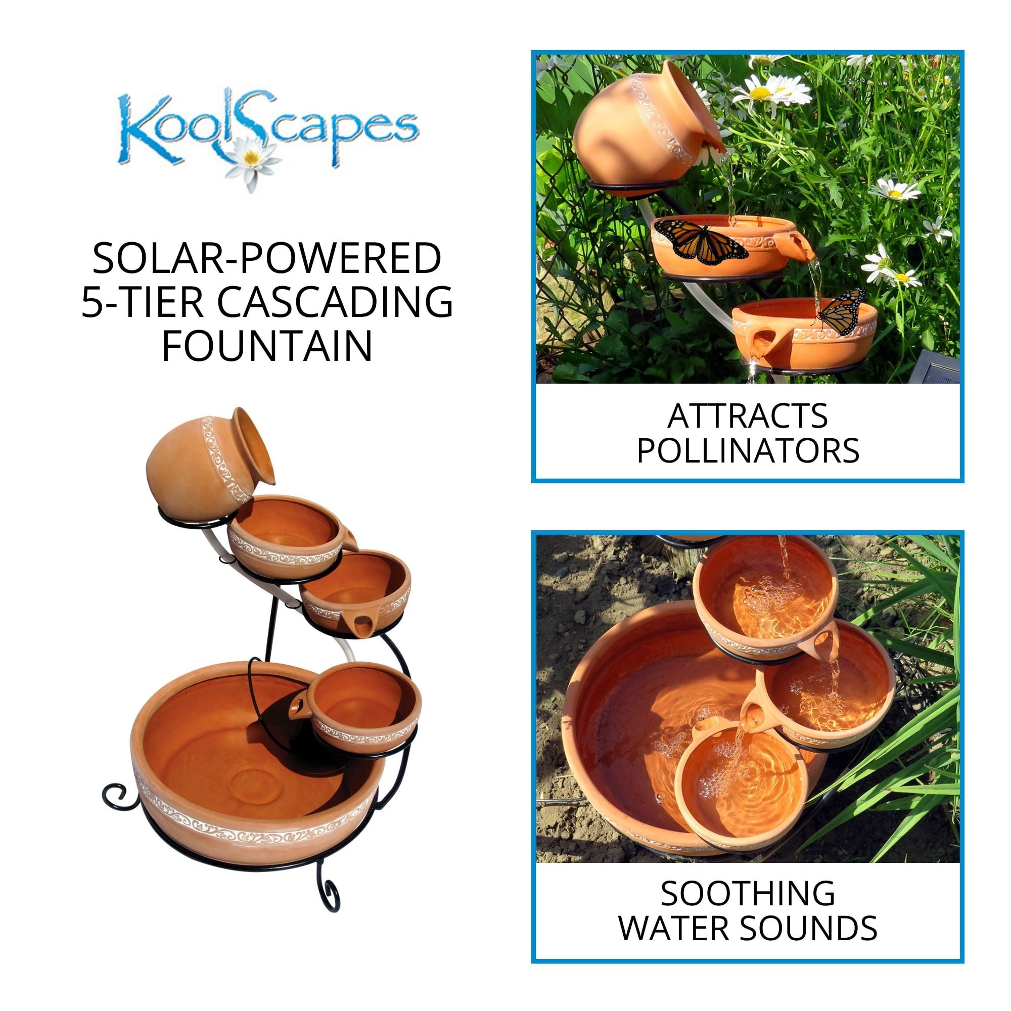 Solar 5-Tier Cascading Outdoor Water Fountain