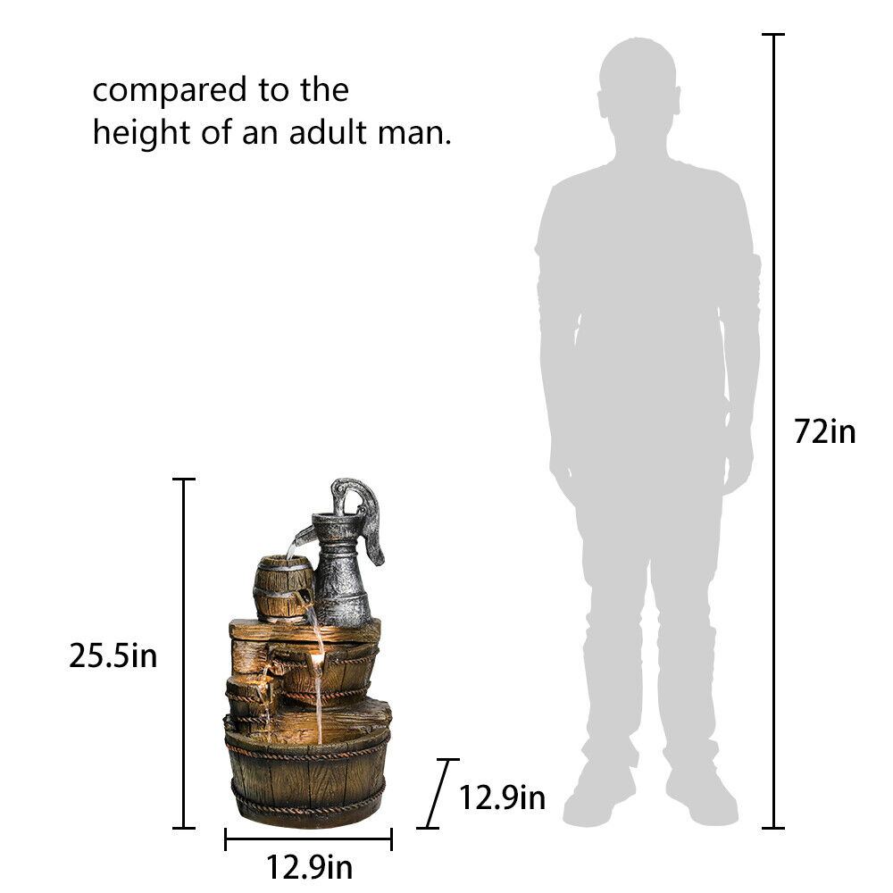 Rustic Brown Outdoor Water Fountain for Garden Decor