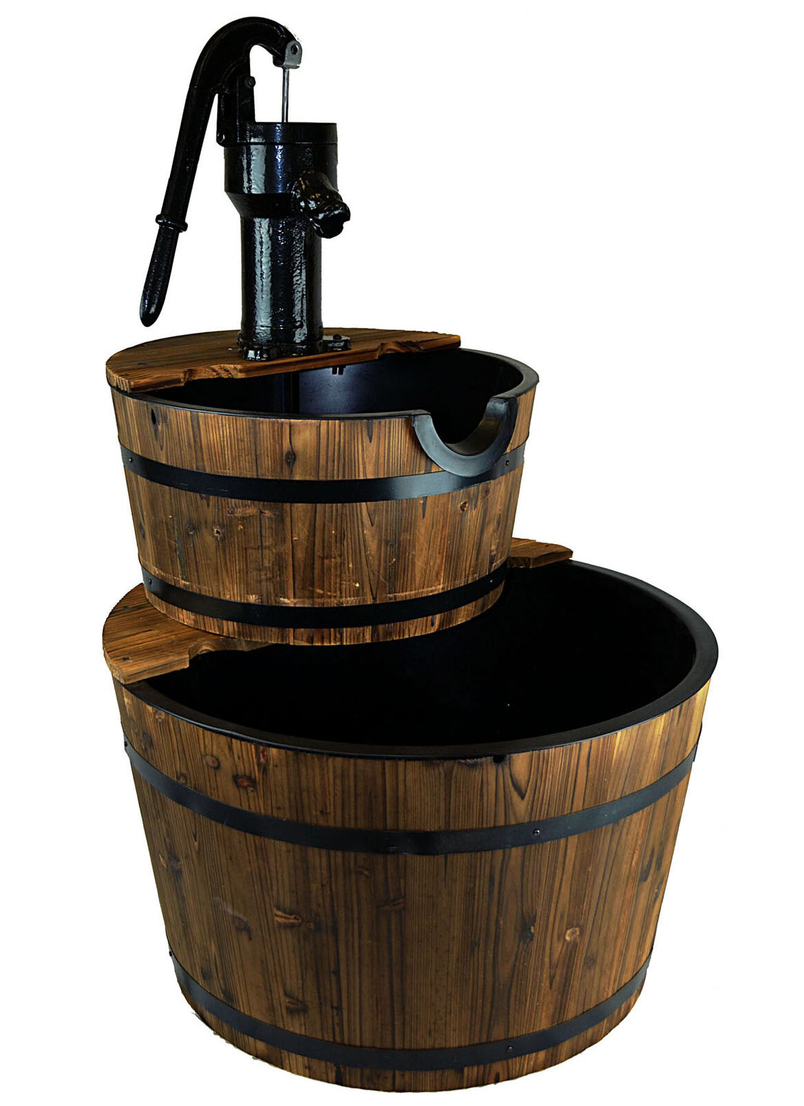 Large Wood Barrel Outdoor Water Fountain with Pump