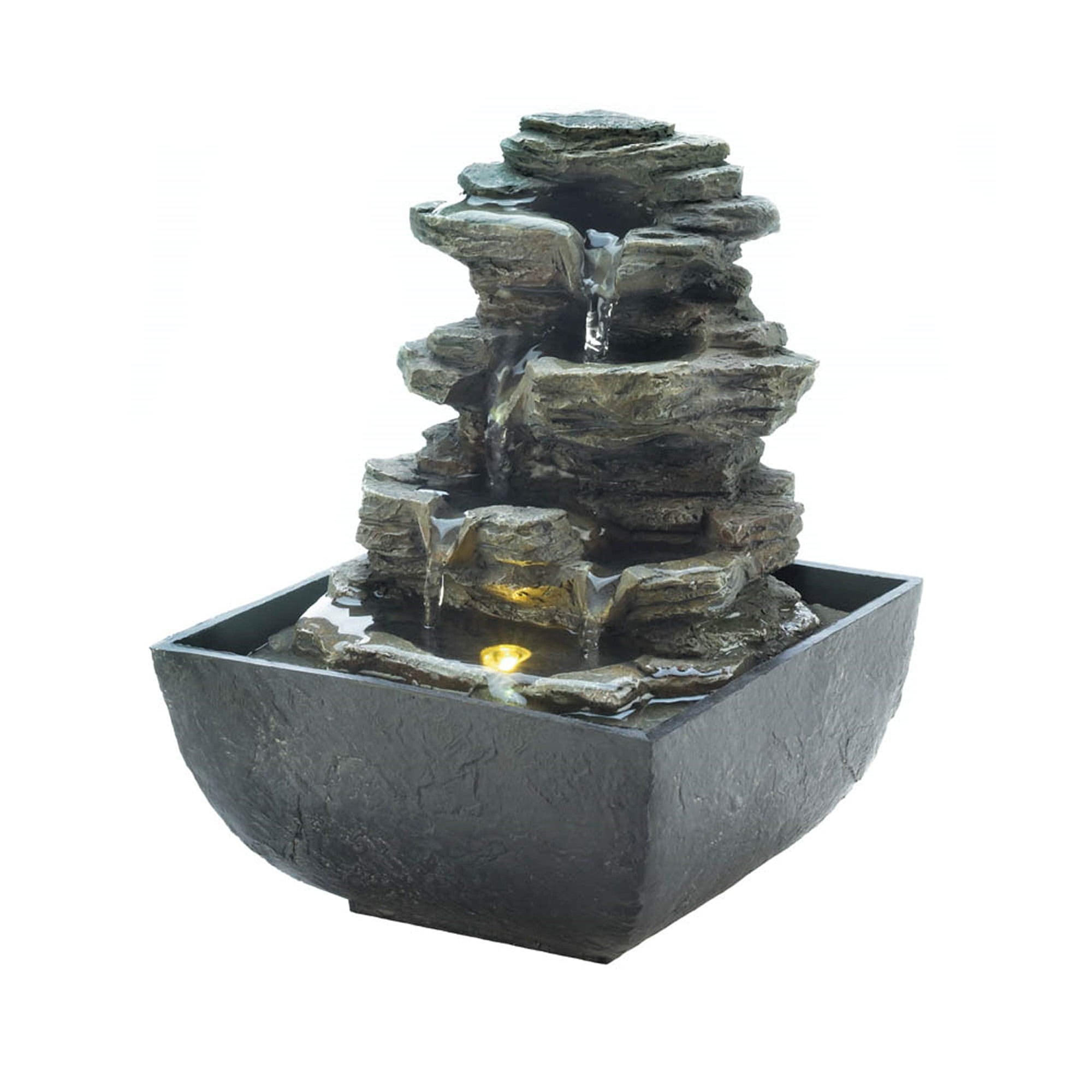 Multi-Level Rock Tabletop Water Fountain with Lights