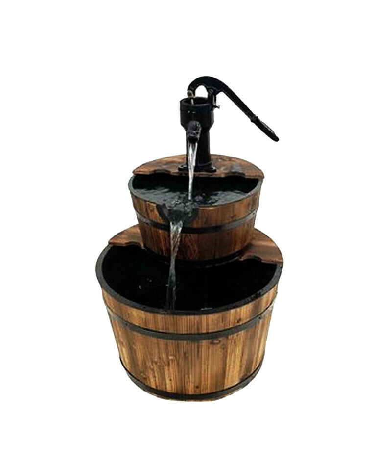 Large Wood Barrel Outdoor Water Fountain with Pump