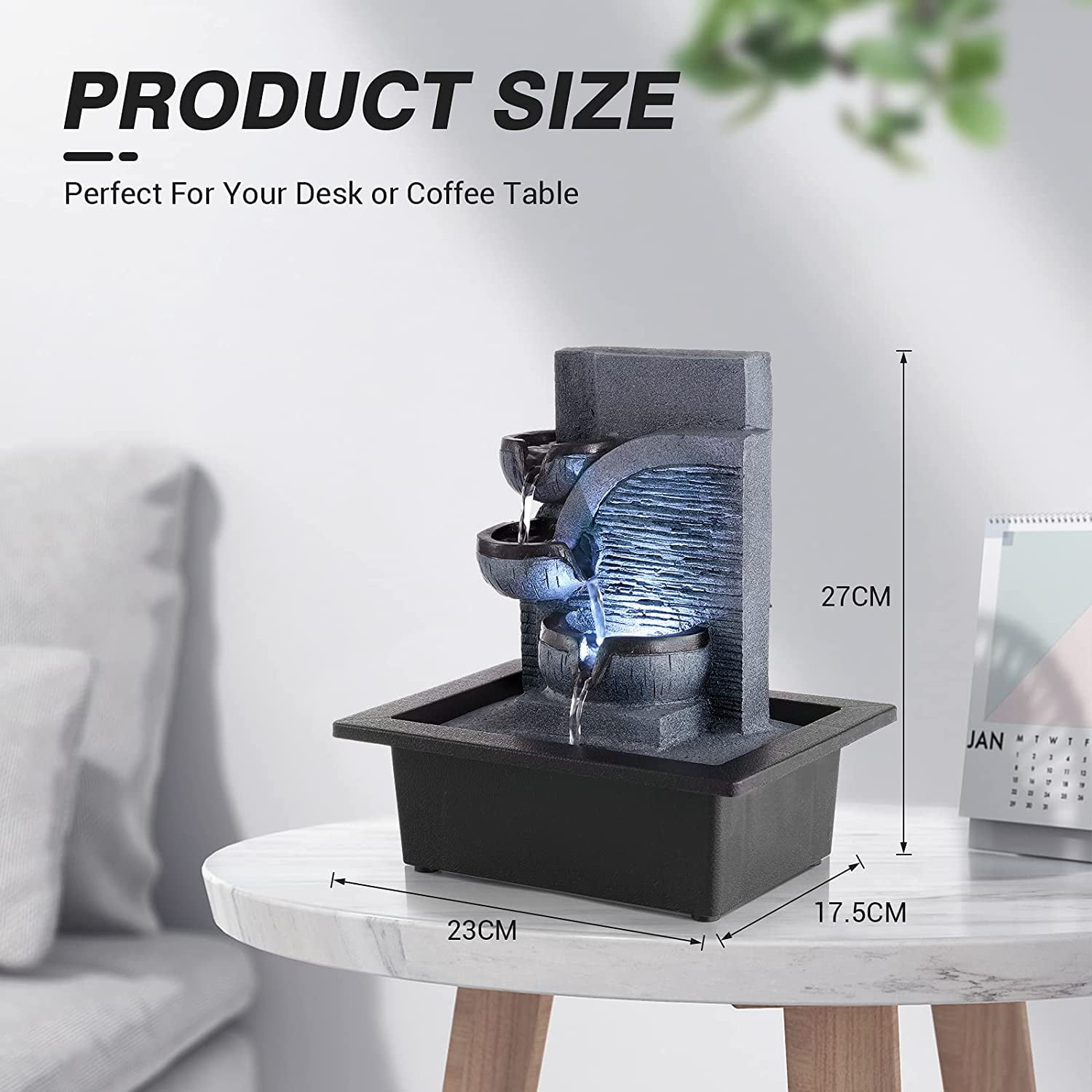 10.6" Tabletop Water Fountain with LED Light