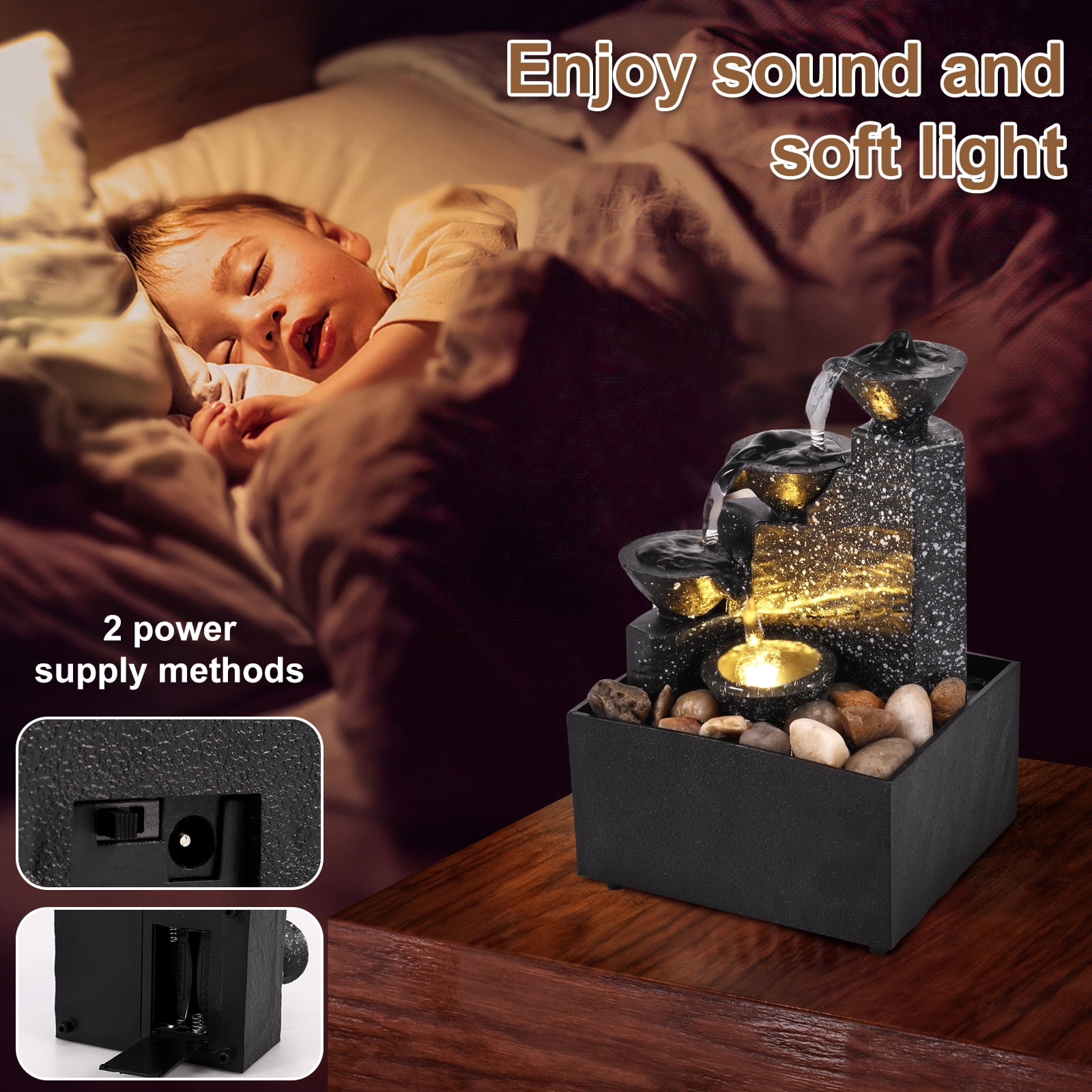 Pcapzz Relaxation Tabletop Waterfall Fountain with Lights