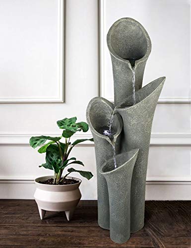 Faux Stone 4-Tier Water Fountain with LED Lights