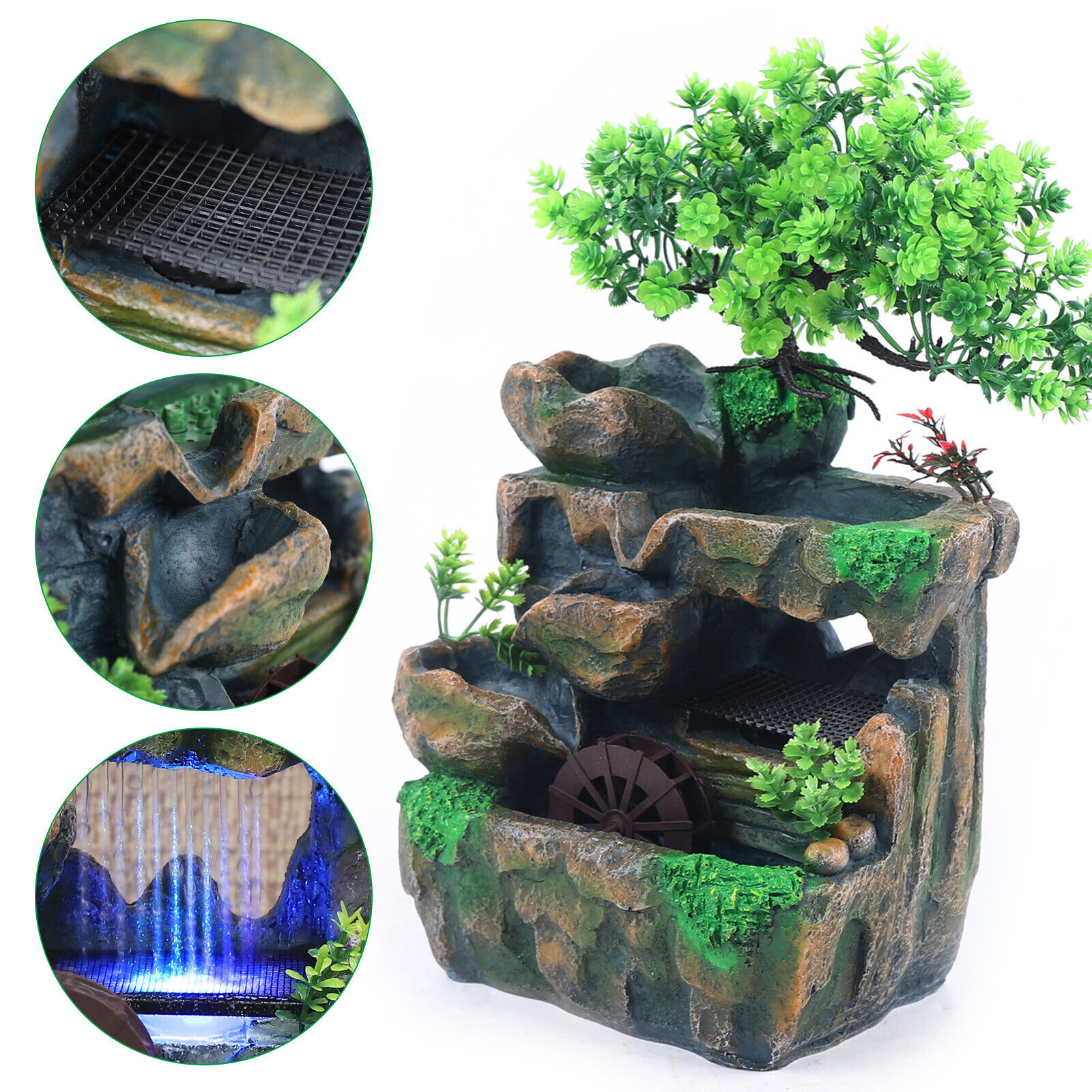Small Tabletop Rock Waterfall Fountain with LED Light