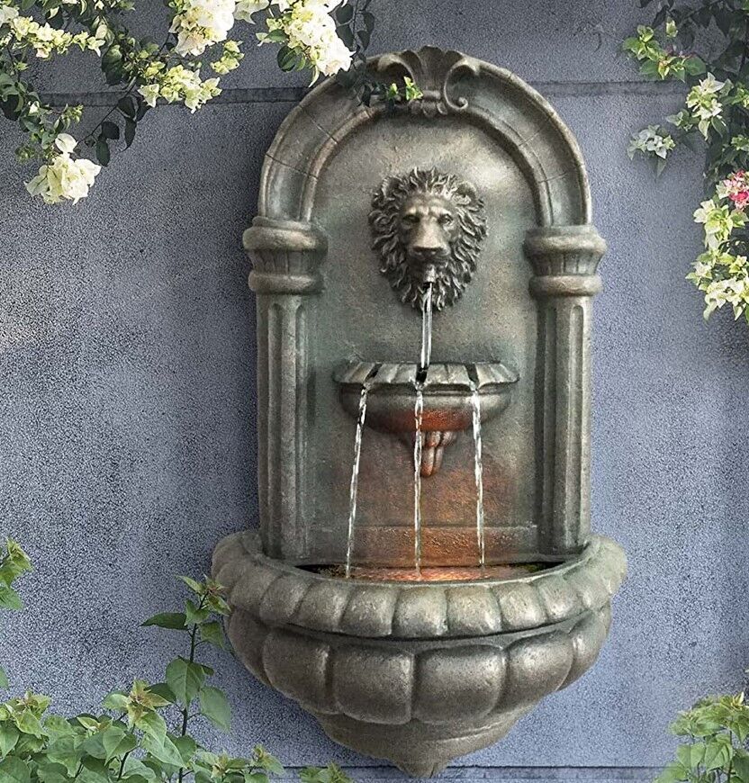 Lion Wall Water Fountain with Lights and Pump